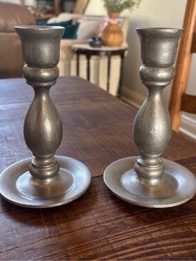 Pair of Vintage Pewter Candlesticks Candle Holders